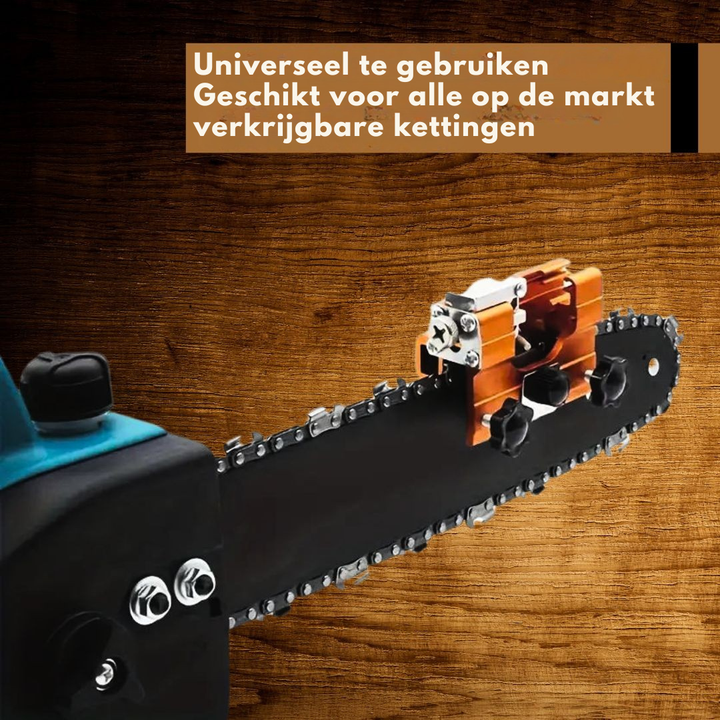 Gedetailleerde ProfiSaw kettingslijper voor perfecte slijphoeken en gegarandeerd scherpe kettingzagen.