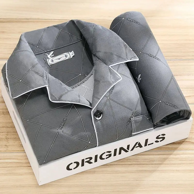 "Pyjama set heren met overhemd, knoopsluiting, elegante stijl, ademende stof, comfort, verschillende kleurenopties"