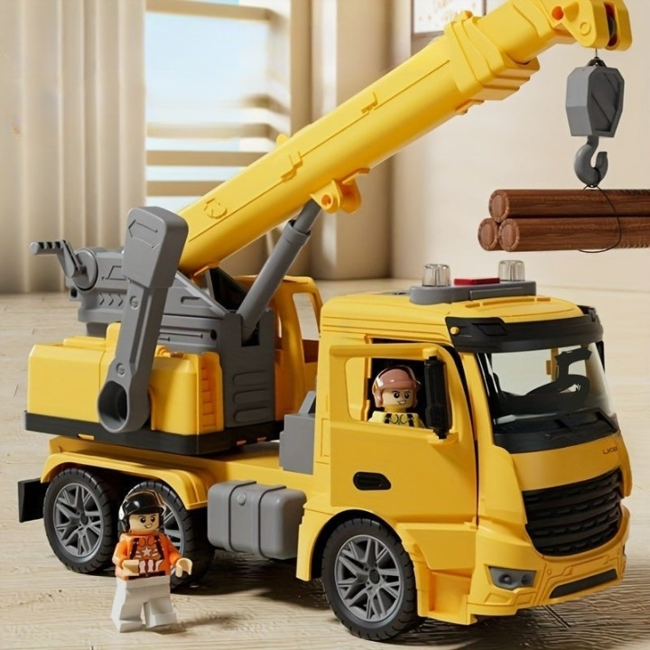 Realistische speelgoed kraanwagen met volledig beweegbare kraanarm; perfect voor kleine ingenieurs.