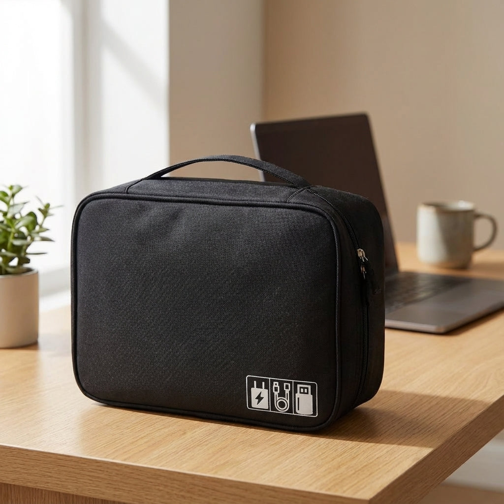Reisvriendelijke gadget organizer voor elektronica, kabels en opladers. Ideaal voor onderweg.