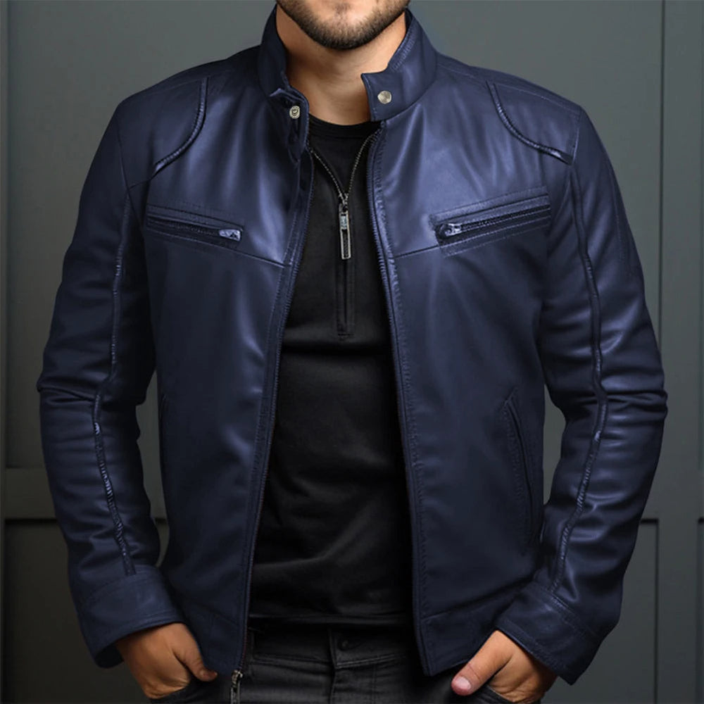 "Retro motorjack heren, tijdloos stoer met opstaande kraag, fleecevoering, kunstleer in kleuren zwart, bruin, groen, rood, bl