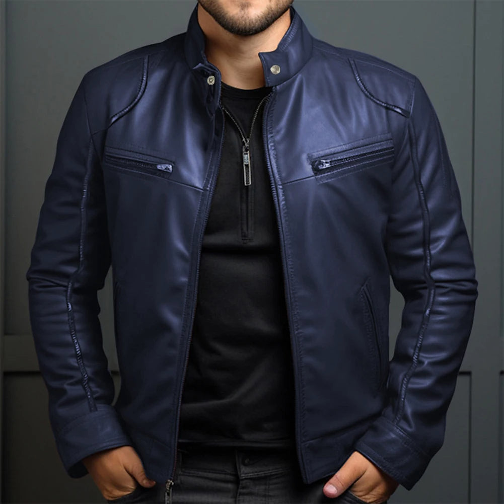 "Retro motorjack heren, tijdloos stoer met opstaande kraag, fleecevoering, kunstleer in kleuren zwart, bruin, groen, rood, bl