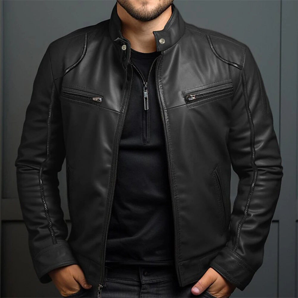 "Retro motorjack heren, tijdloos stoer met opstaande kraag, fleecevoering, kunstleer in kleuren zwart, bruin, groen, rood, bl