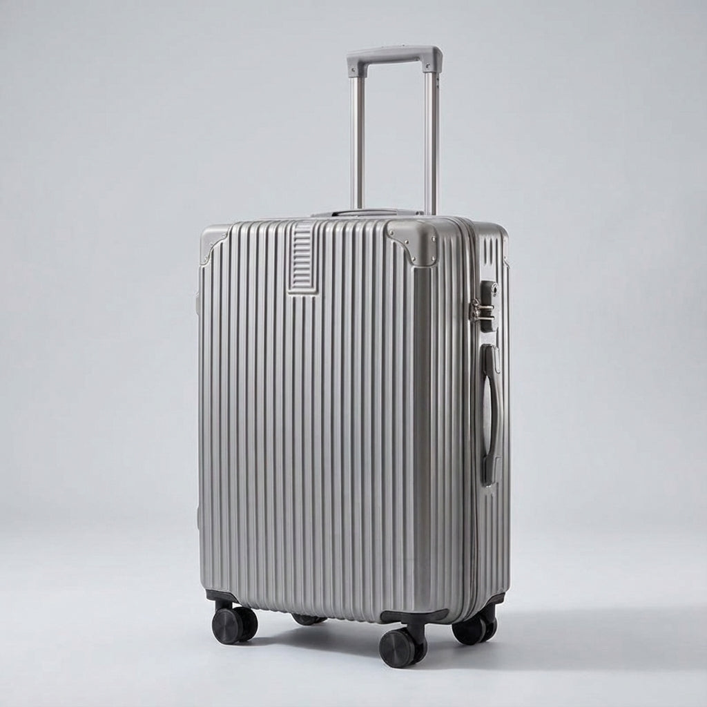 Retro koffer met soepele 360° wielen en dubbele hoekbescherming, comfortabel en veilig voor al je vakanties.