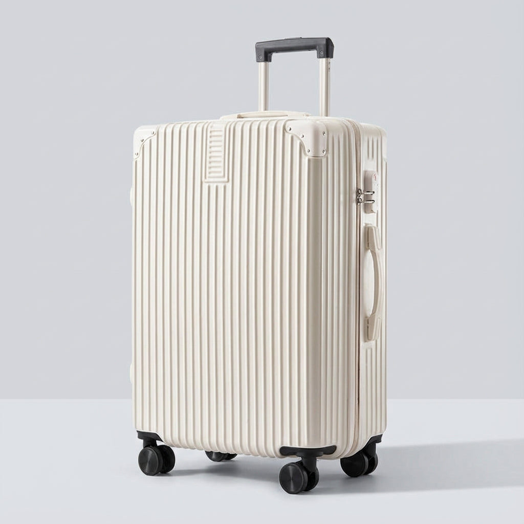 Vintage-stijl koffer met robuuste hoekbescherming, soepele wielen en ruim interieur voor al je reisbenodigdheden.