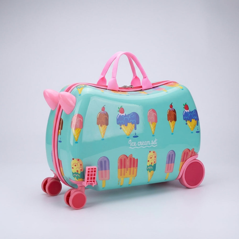 Stevige RidePop kinderkoffer met zitje, hardshell design, perfect als kinderbagage voor reizen en vakanties.