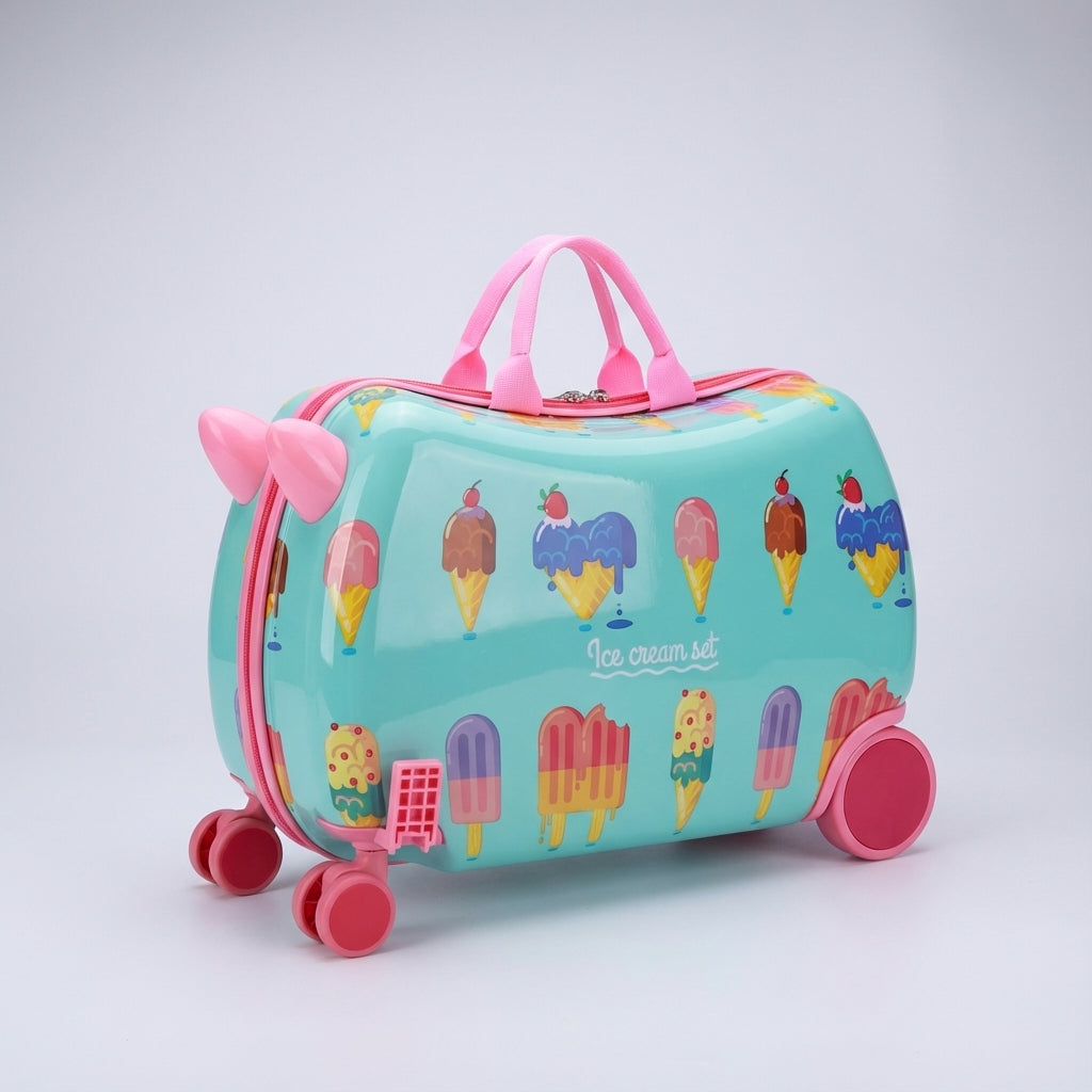 Stevige RidePop kinderkoffer met zitje, hardshell design, perfect als kinderbagage voor reizen en vakanties.