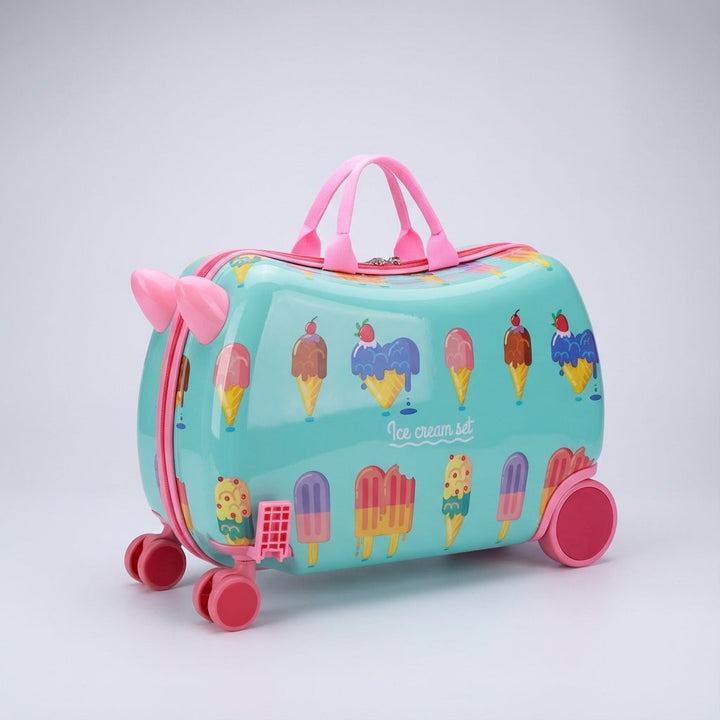 Stevige RidePop kinderkoffer met zitje, hardshell design, perfect als kinderbagage voor reizen en vakanties.