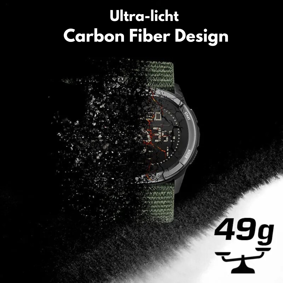 Stijlvol en lichtgewicht heren outdoor horloge met duurzaam carbon fiber; ideaal voor elke actieve man.