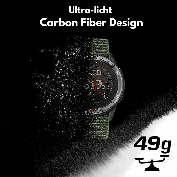 Stijlvol en lichtgewicht heren outdoor horloge met duurzaam carbon fiber; ideaal voor elke actieve man.