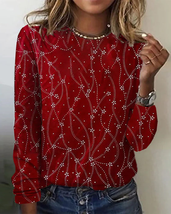 Rode dames trui met trendy print en flatterende pasvorm. Comfortabel, modieus met lange mouwen.