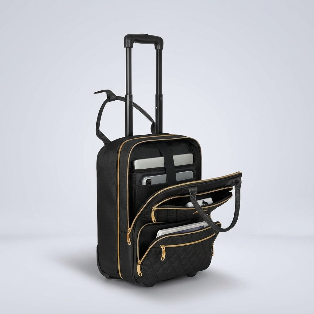 Multifunctionele reistas roltrolley SwiftSeat, uw ideale reispartner met veilig laptopvak.