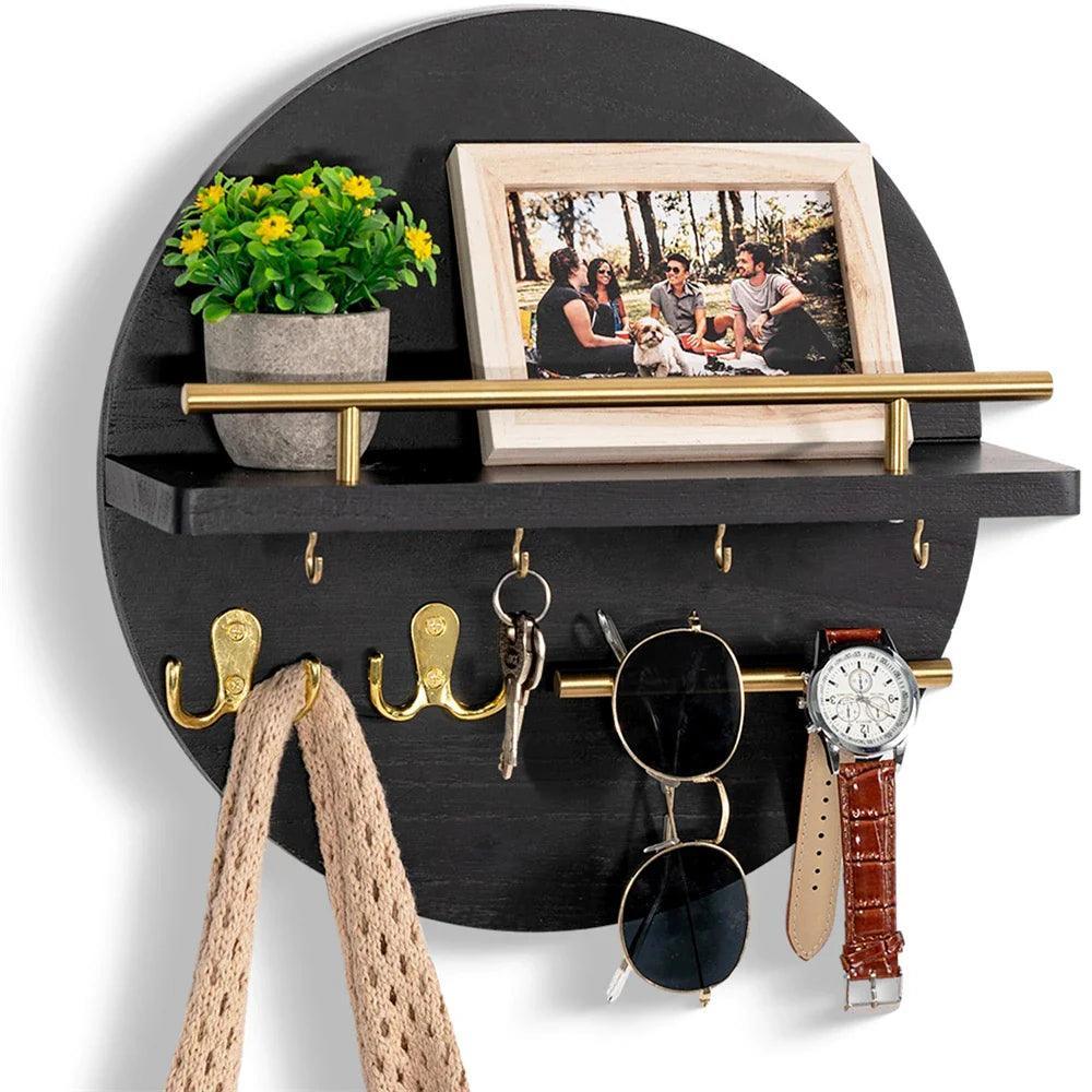 Handige ronde houten sleutelhouder voor sleutels, past perfect in de hal of entree.