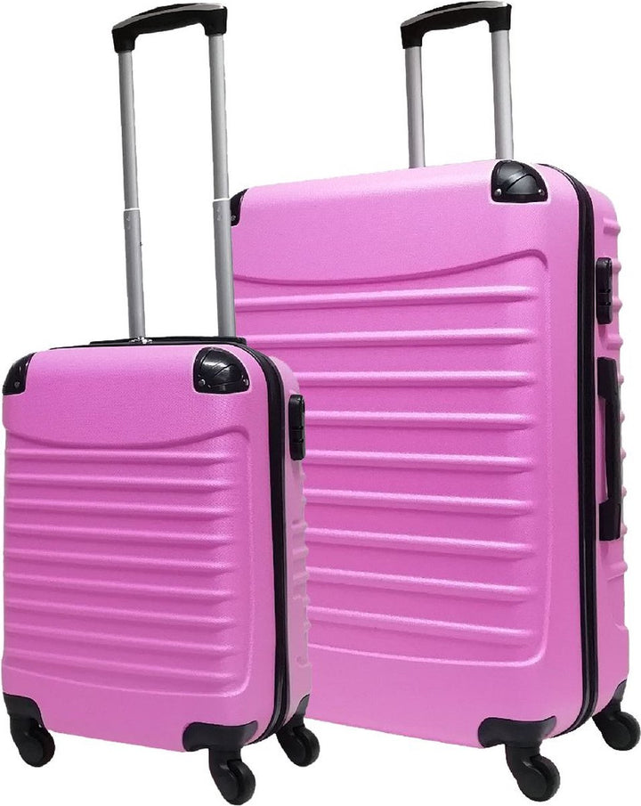 Stevige roze Palermo ABS hardcase koffer set: handbagage en grote koffer met zwenkwielen voor reizen.