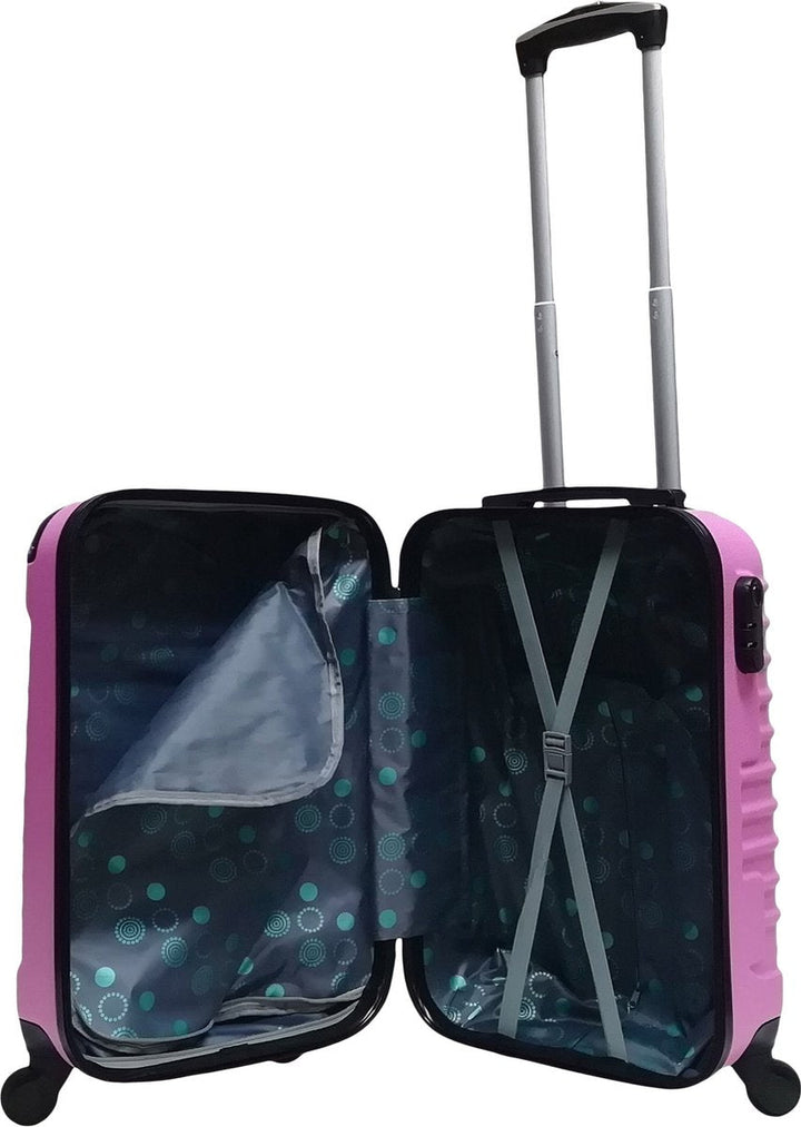Stijlvolle roze Palermo kofferset voor reizen, bestaande uit twee hardcase koffers met zwenkwielen.