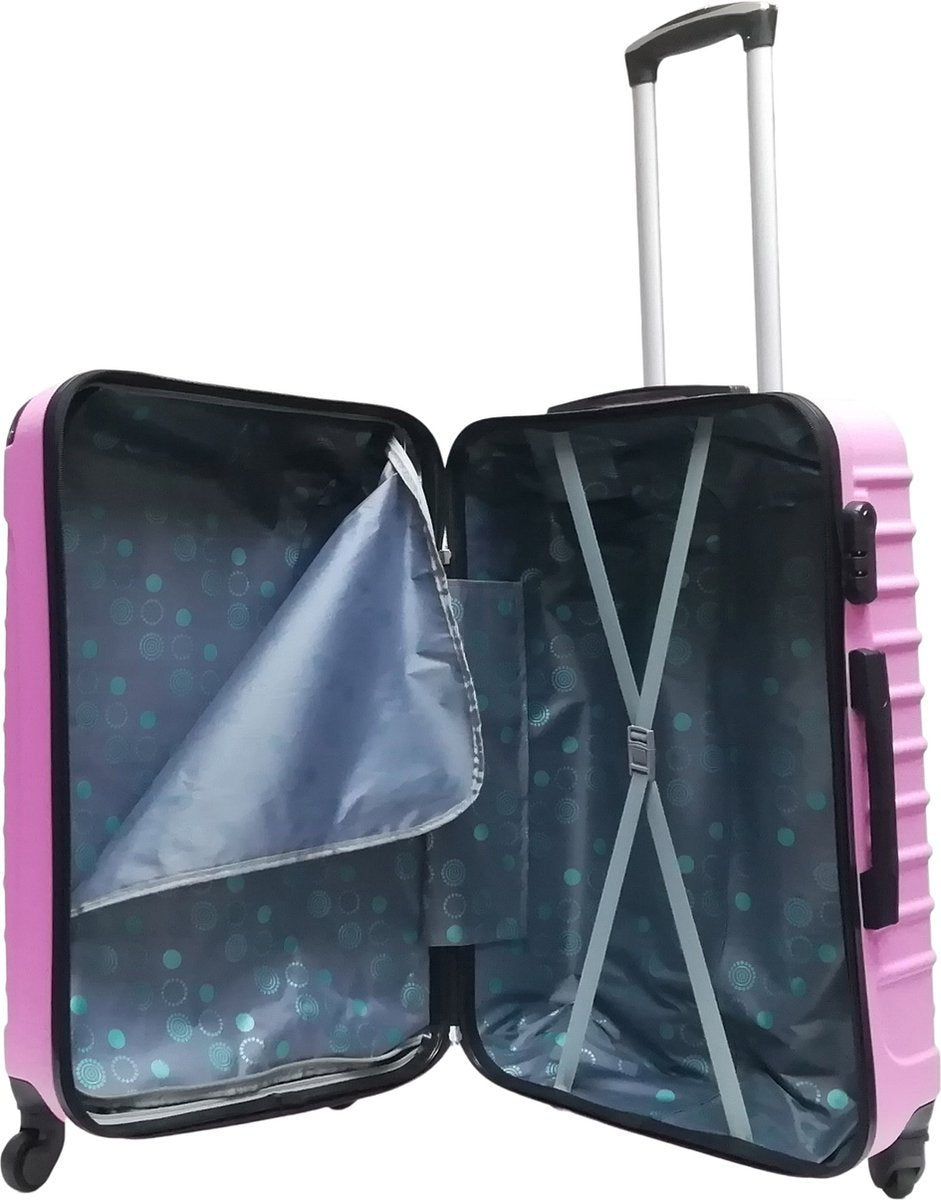 Roze Palermo kofferset: 2 hardcase koffers voor handbagage en ruimere bagage, met 360° zwenkwielen.