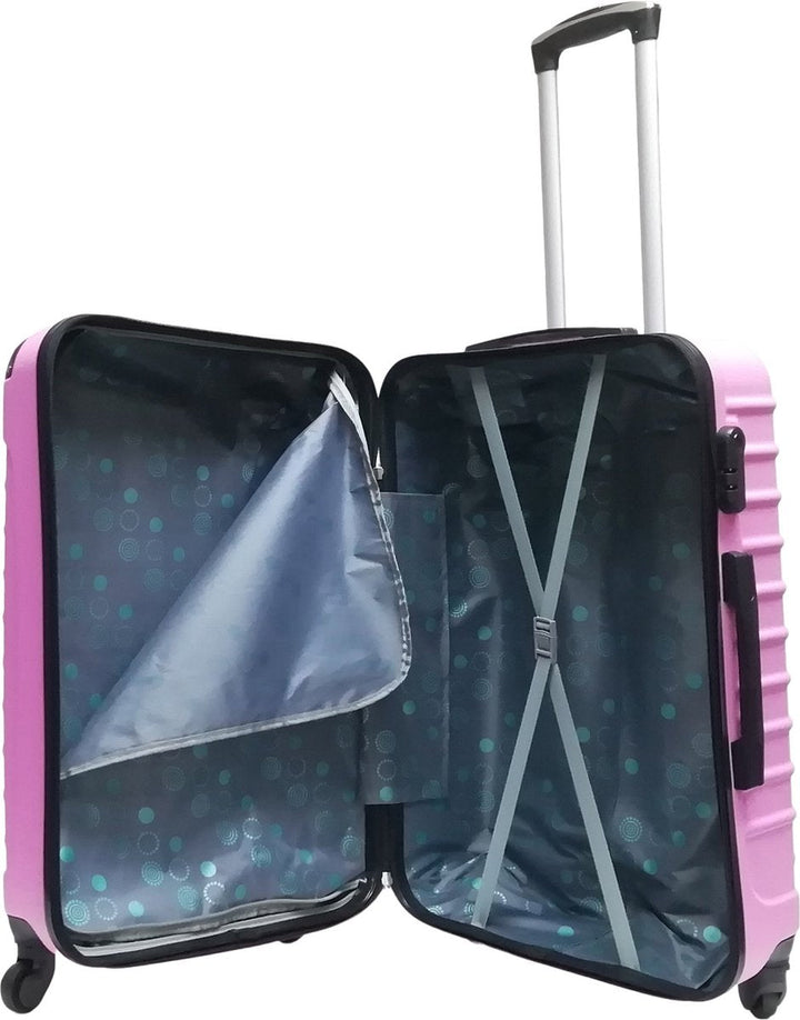 Roze Palermo kofferset: 2 hardcase koffers voor handbagage en ruimere bagage, met 360° zwenkwielen.