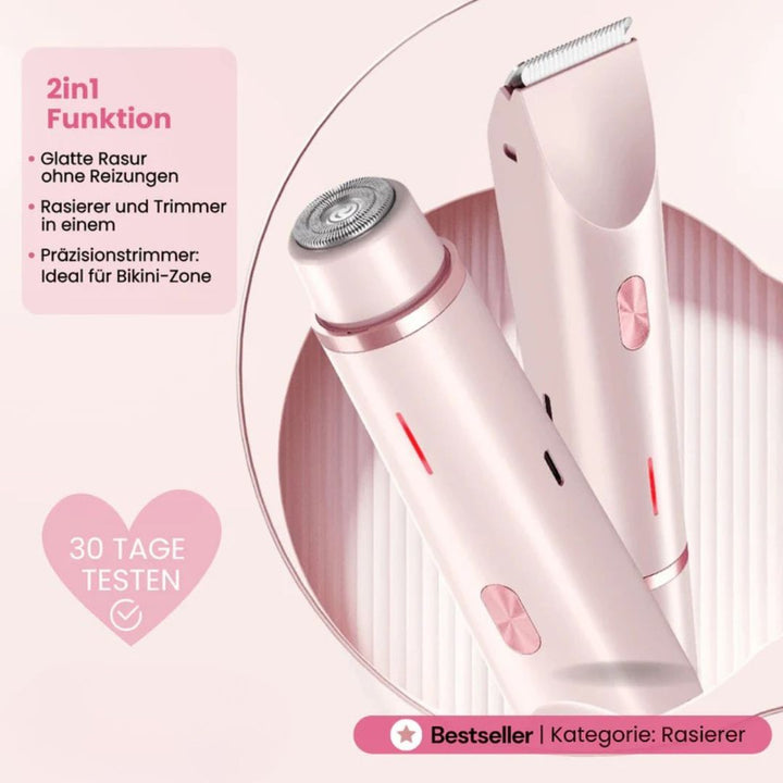 Compact waterdicht dames scheerapparaat voor bikinilijn & intieme zones. Gemakkelijk in gebruik.