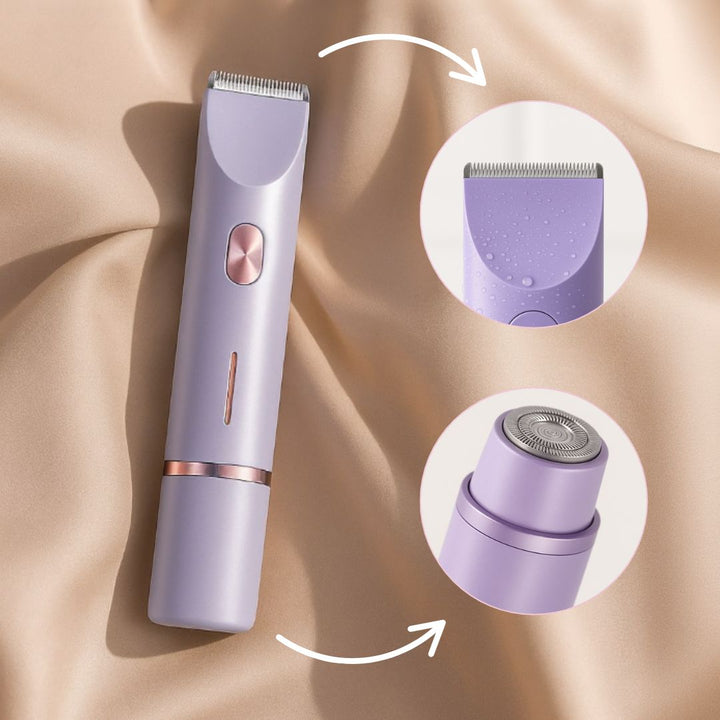 Multifunctioneel dames scheerapparaat; ideaal voor intiem, lichaam & gezicht. Paars, ergonomisch.