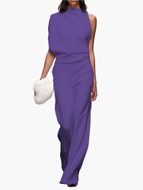 Stijlvolle zomer jumpsuit voor dames, mouwloos met wijde pijpen en ronde hals, luchtig en chic.