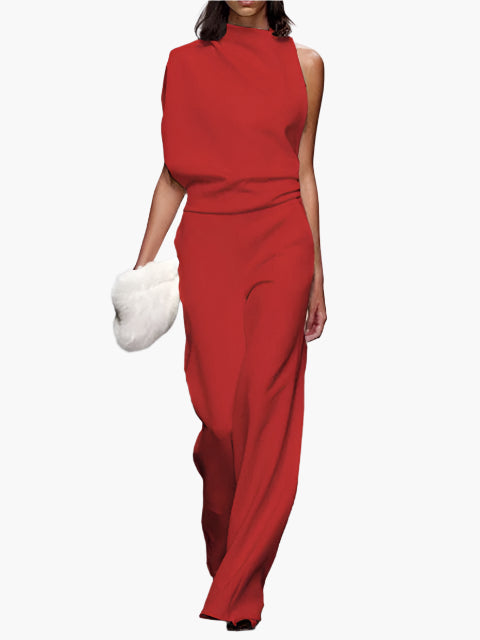 Casual chique dames jumpsuit, mouwloos met wijde pijpen en ronde hals, comfortabel voor alledaags gebruik.