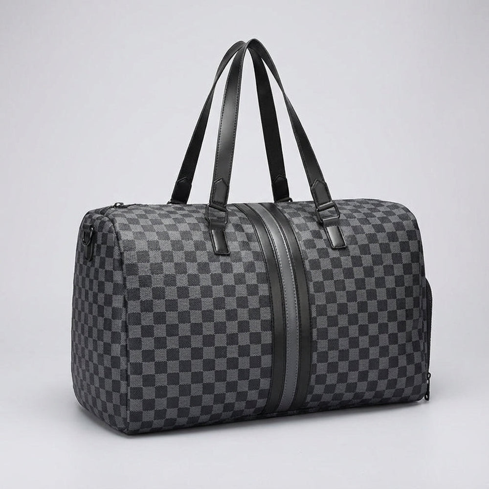 Grote, comfortabele dambord reistas; ideale handbagage voor reizen. Stijlvolle duffeltas voor al uw spullen.
