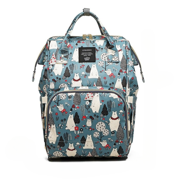 Multifunctionele waterdichte luiertas rugzak met vrolijke dierenprint, perfect voor alle babyavonturen.