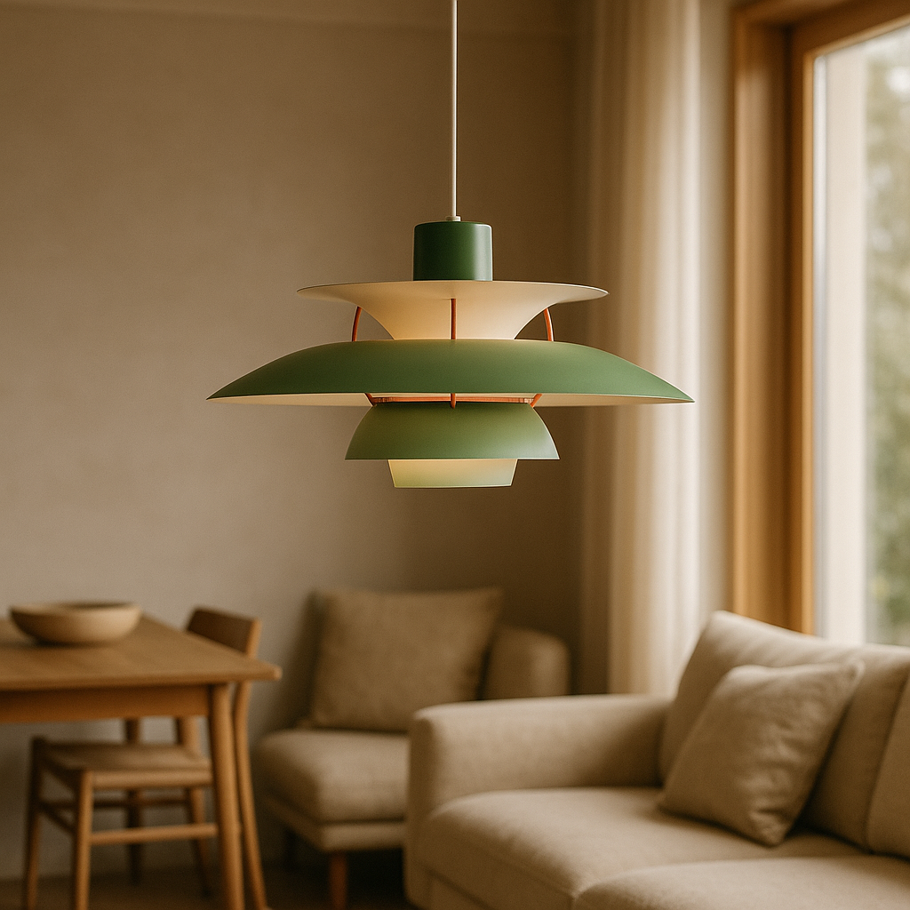 "Scandinavische plafondlamp met modern design, dimbare functie, in blauwe, oranje of zwarte finish, LED-compatibel"