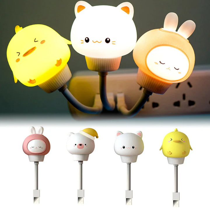 Schattig nachtlampje tafelmodel met dierenthema: kitten, konijn, eend of beer, warm LED-licht voor gezellige verlichting.