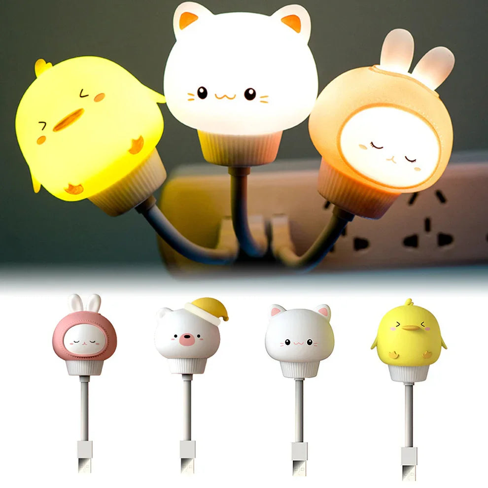 Schattig nachtlampje tafelmodel met dierenthema: kitten, konijn, eend of beer, warm LED-licht voor gezellige verlichting.