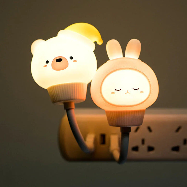 Schattig nachtlampje tafelmodel met dierenthema: kitten, konijn, eend of beer, warm LED-licht voor gezellige verlichting.