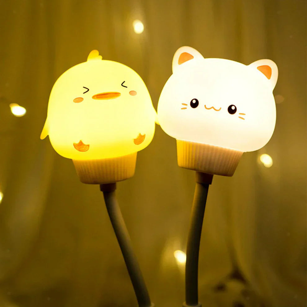Schattig nachtlampje tafelmodel met dierenthema: kitten, konijn, eend of beer, warm LED-licht voor gezellige verlichting.