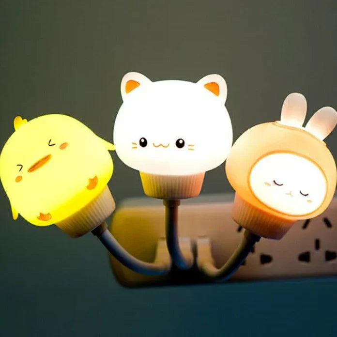 Schattig nachtlampje tafelmodel met dierenthema: kitten, konijn, eend of beer, warm LED-licht voor gezellige verlichting.