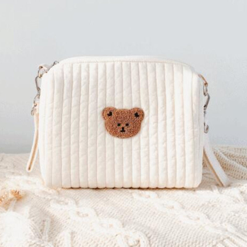 Schattige unisex beren luiertas met ruime compartimenten; ideaal voor babyverzorging onderweg.