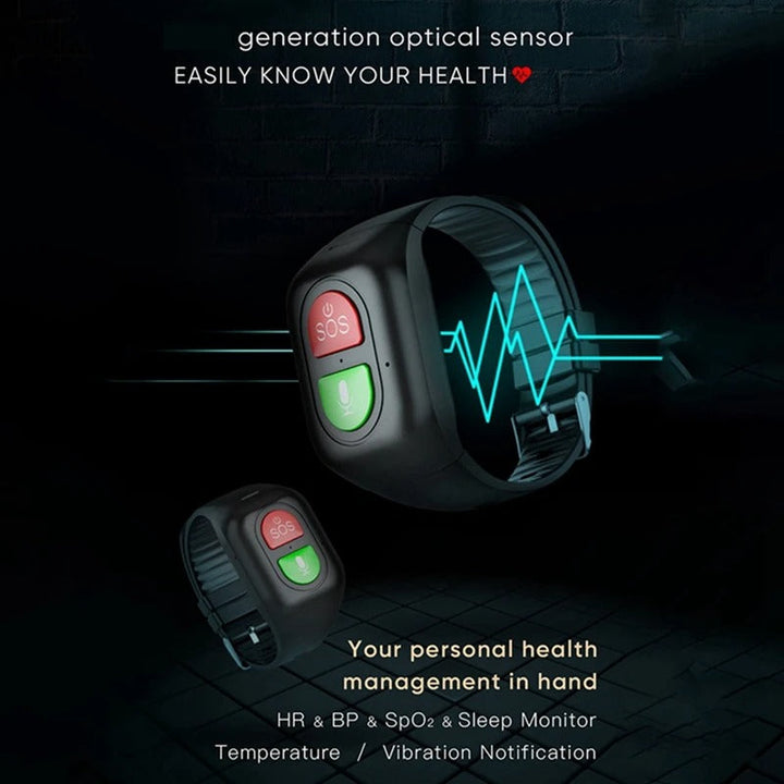 Senioren smartwatch 4G met waterbestendig ontwerp, perfect voor dagelijks gebruik en actieve ouderen met locatietracking.