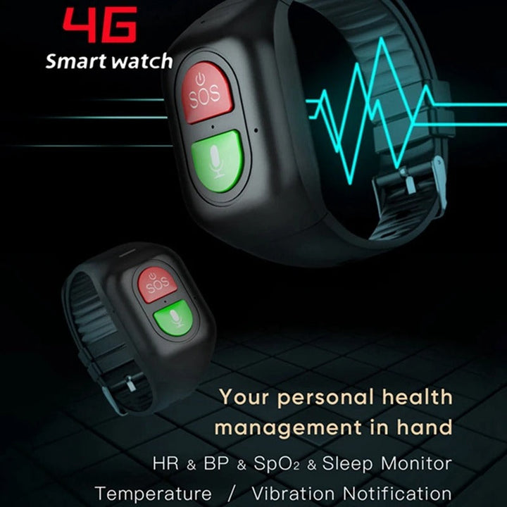 Gezondheidsmonitor op senioren smartwatch: hartslag en activiteit tracking, speciaal ontworpen voor ouderen.