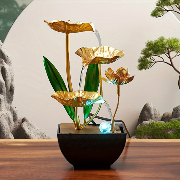 Prachtige Serene Lotus waterfontein, een uniek cadeau voor liefhebbers van ontspanning en sfeervolle interieur decoratie.