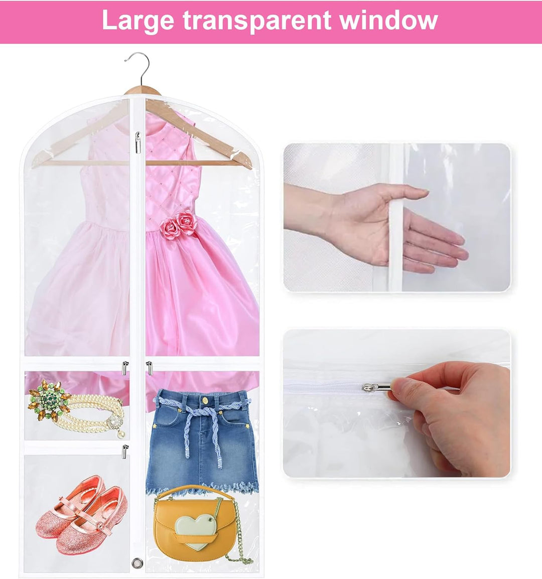 Opvouwbare danskleding tassen (5 stuks) met accessoirevakken, perfect voor reis en garderobe-organizer.