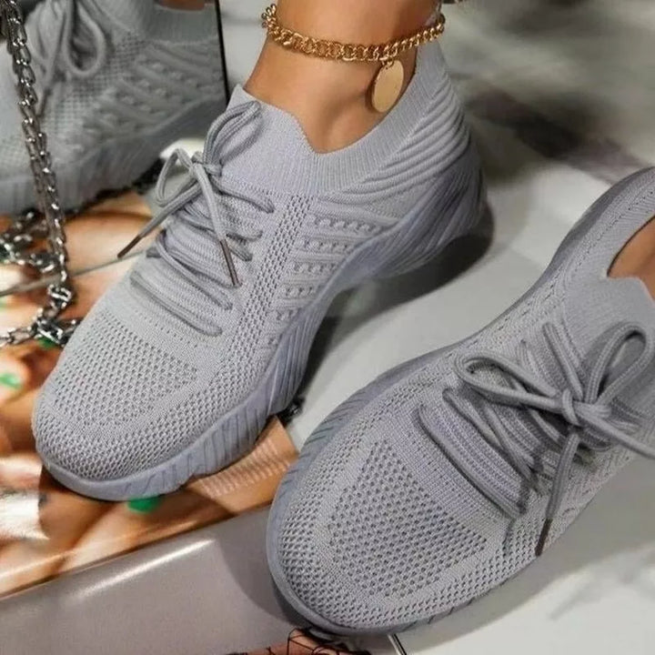 "Skye orthopedische sneakers, dames schoenen, ergonomisch ontwerp met ademende stof, lichtgrijs, vetersluiting"