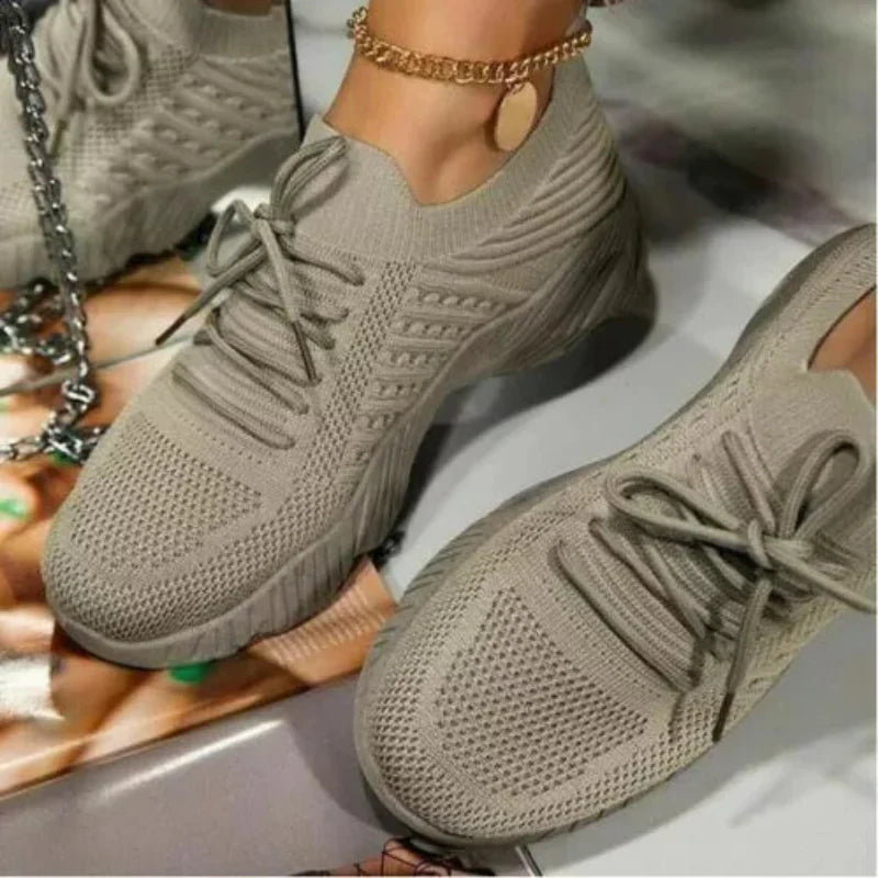 "Skye orthopedische sneakers, dames schoenen, ergonomisch ontwerp met ademende stof, lichtgrijs, vetersluiting"