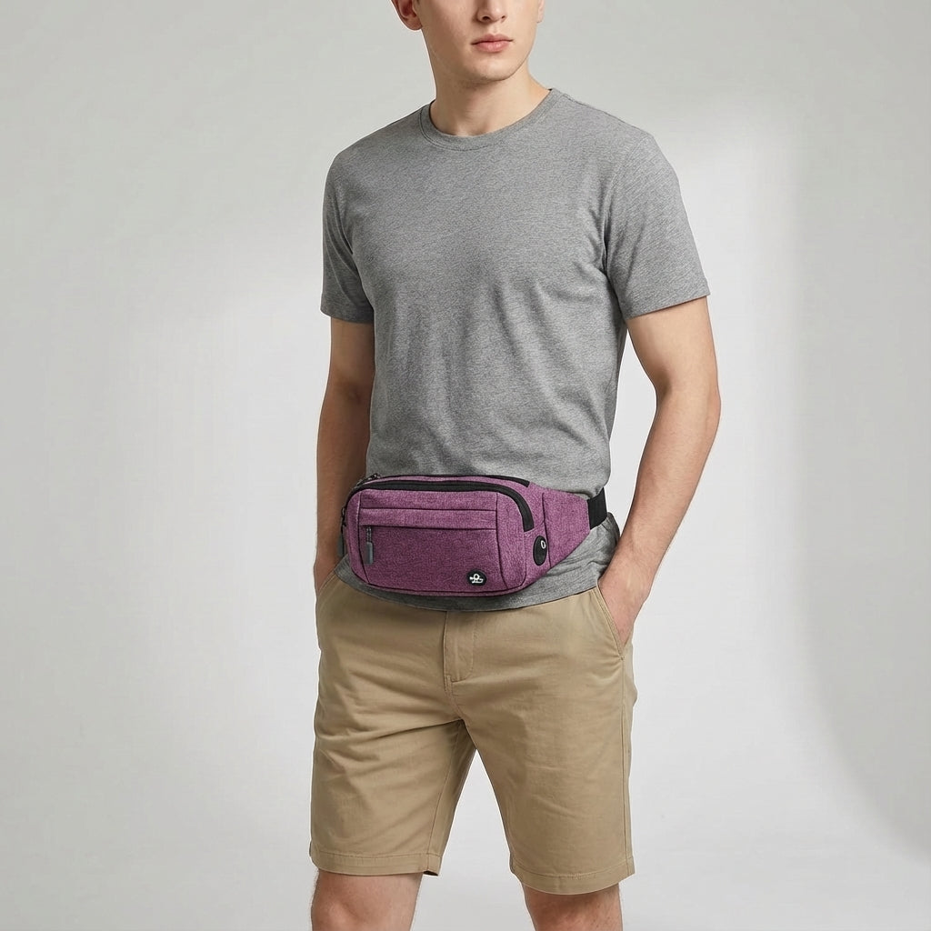 AquaHipz slim waterdicht heuptasje, unisex design in detail. Ideaal voor sport, reizen en outdoor.