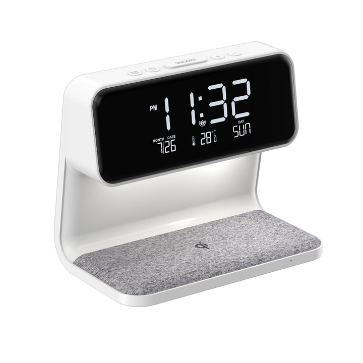 Combineer wekker, sfeervolle dimbare LED verlichting en draadloos opladen met deze handige bedlamp.