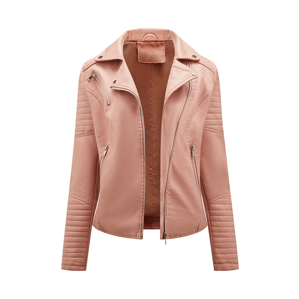 "Sophie leren jas zwart, asymmetrische rits, reverskraag, stijlvol en elegant leerjack voor dames."