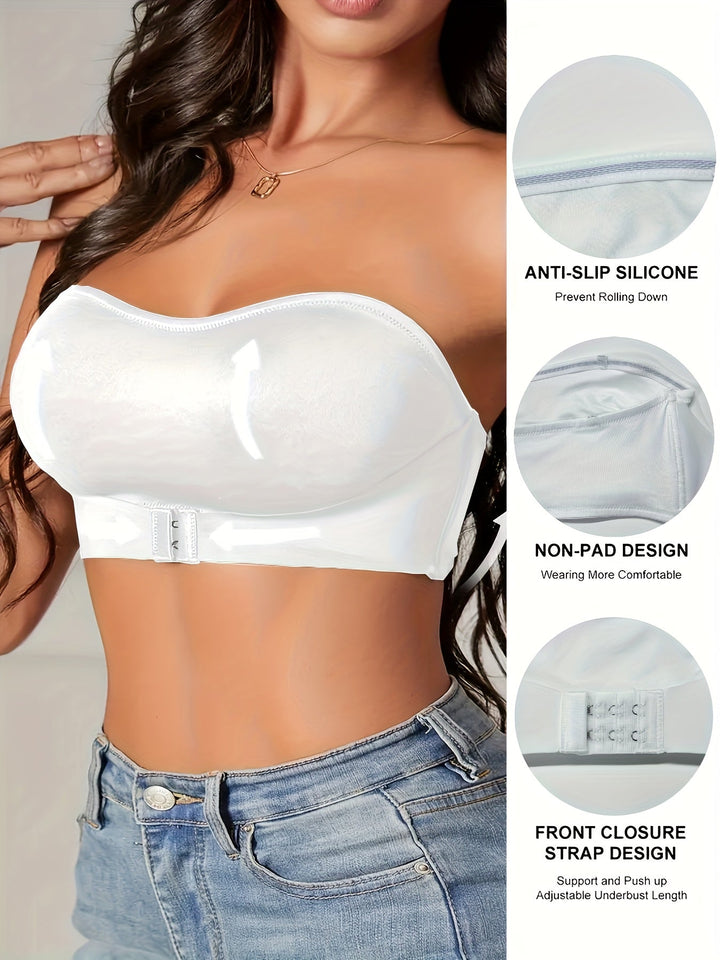 "Sportieve naadloze bandeau bh met antislip functie, comfortabele pasvorm, effen kleur, ideaal voor actieve vrouwen."