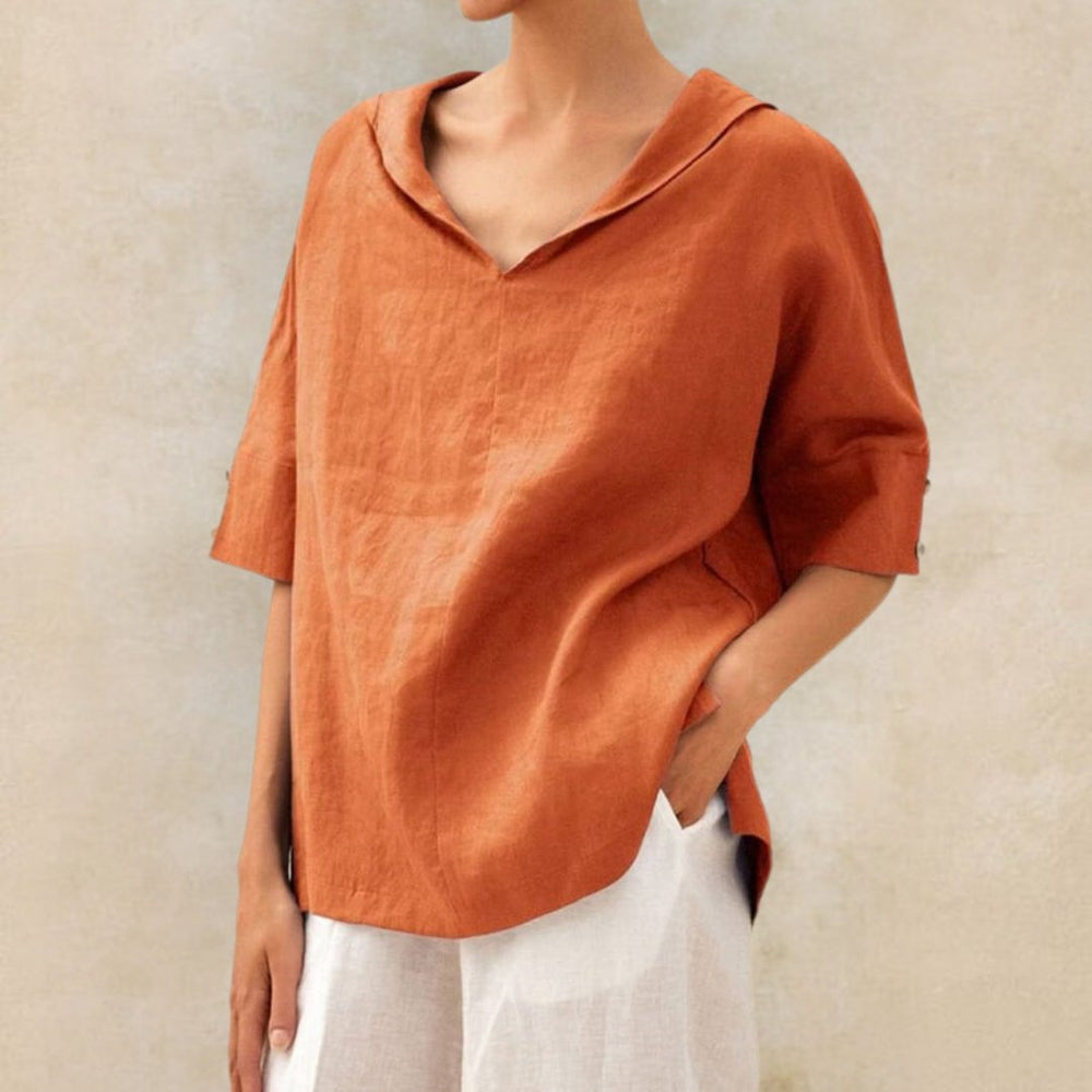 Comfortabel dames casual shirt met elegante V-hals, perfect voor lente en zomer. Losse pasvorm.