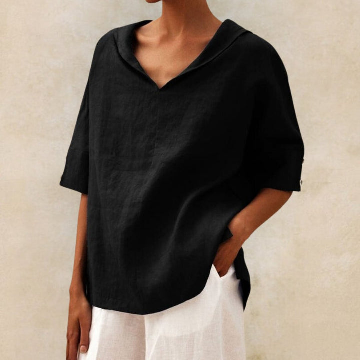 Chic casual dames V-hals overhemd, perfect voor een ontspannen én stijlvolle uitstraling.