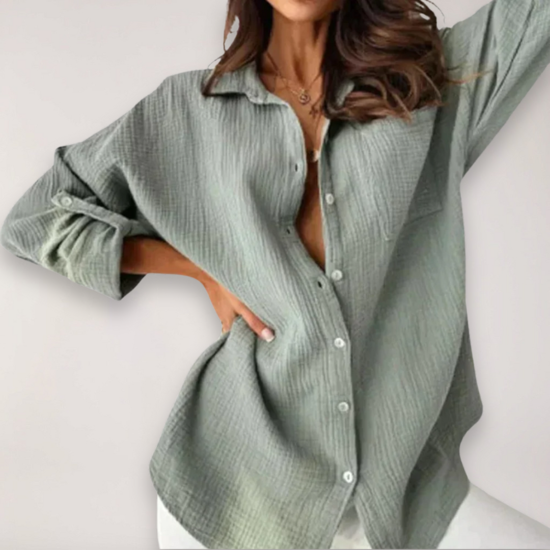 Trendy damesblouse met lange mouwen, oprolfunctie en knoopsluiting, een essentieel item voor elke moderne garderobe.