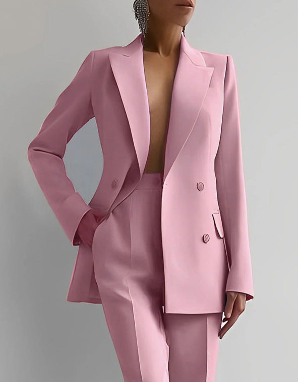 Elegante dames blazer en broek set, ideaal voor een professionele en stijlvolle uitstraling op kantoor.