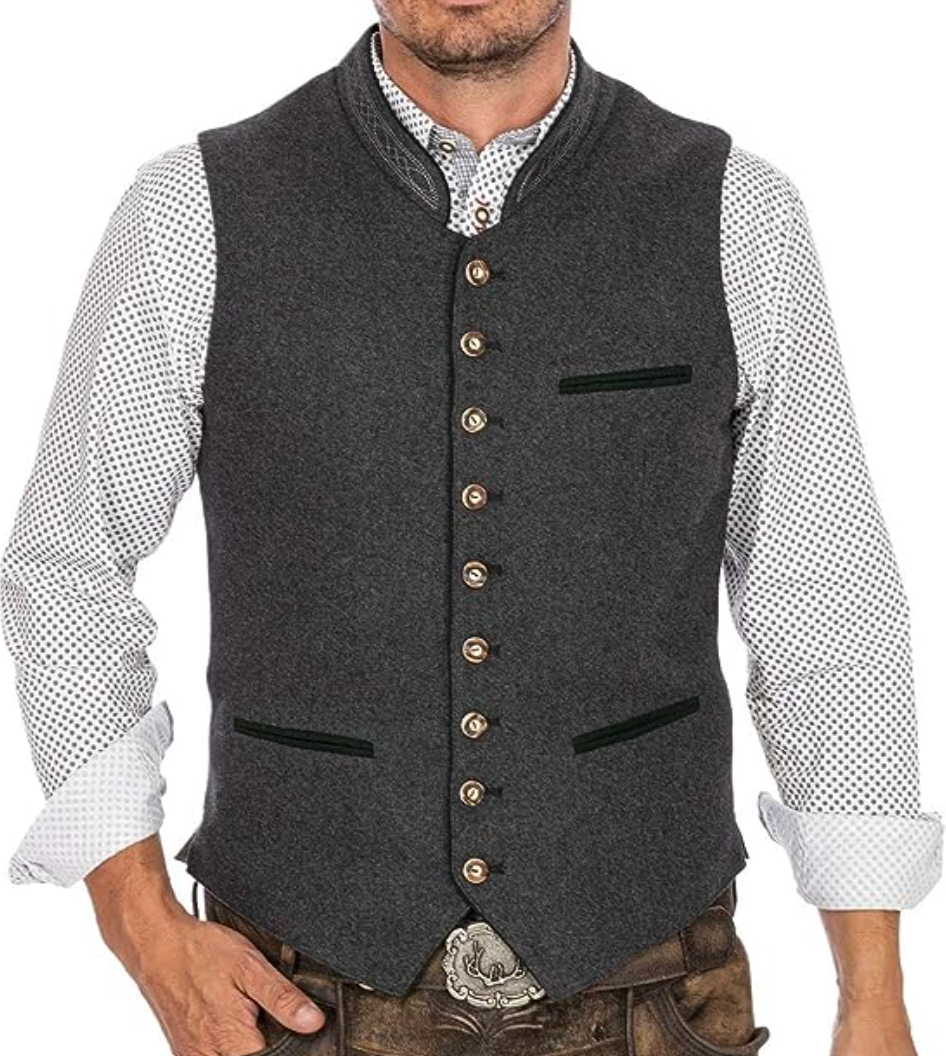 Stijlvol grijs heren gilet met klassieke kraag, perfect voor formele gelegenheden of een casual chic look.