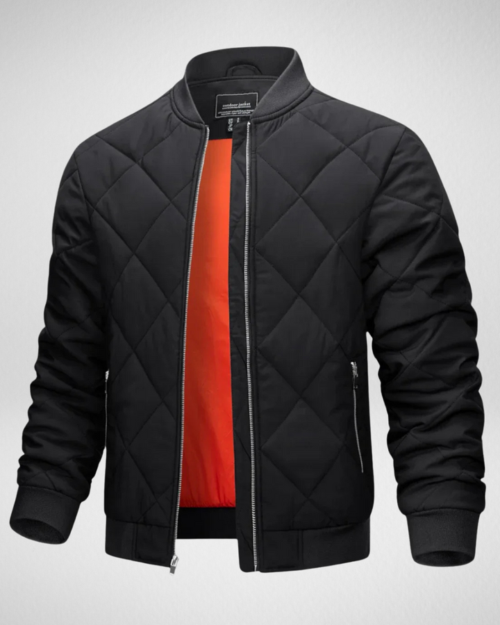 Warm zwart gewatteerd bomberjack voor heren, casual en stijlvol, perfect voor elk seizoen.